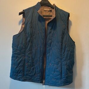 Croft & Barrow Teal Quilted Vest with Floral Stitching